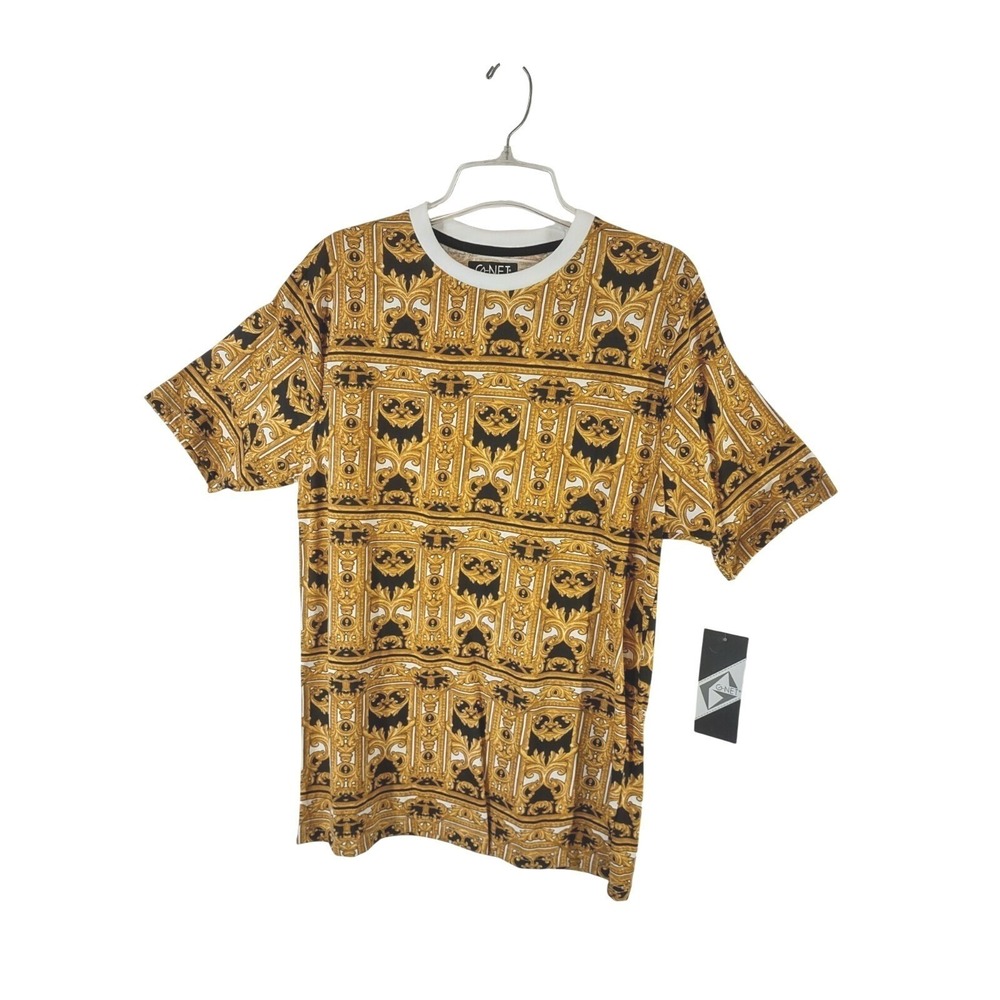 G-Net T-Shirt Mens XL Gold Black Baroque NWT All Over Print Streetwear Retro Y2K